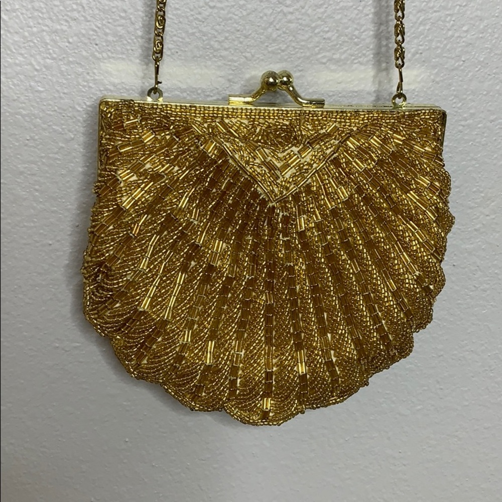 La Regale Vintage Gold Beaded Shoulder Bag